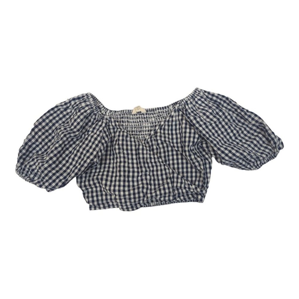 Sim‎ & Sam Blue and White Gingham Seersucker Smocked Crop Top Small